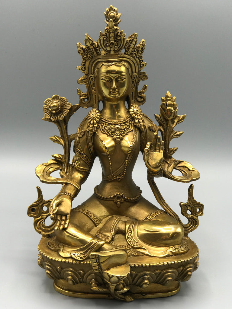 Brass Green Tara Statue 8.5