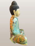 Meditating Buddha Statue with Painted Robes 9.5"