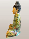 Meditating Buddha Statue with Painted Robes 9.5"