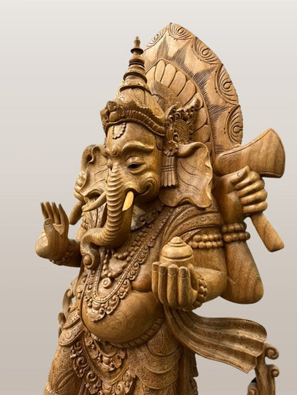 Wood Standing Ganesh Statue 40"