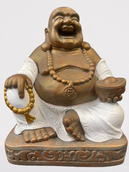 Stone Laughing Happy Buddha Garden Statue 21"