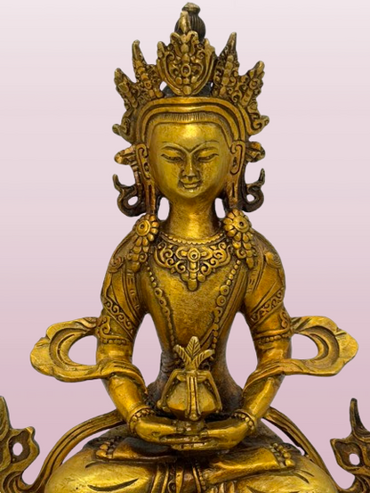 Brass Amitayus Buddha Statue 8.5"