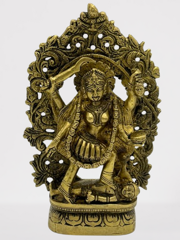 Brass Kali Statue Standing on Corpse of Shiva 8"