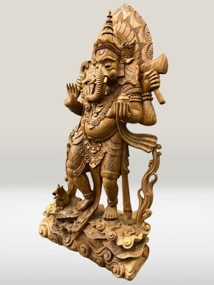 Wood Standing Ganesh Statue 40"