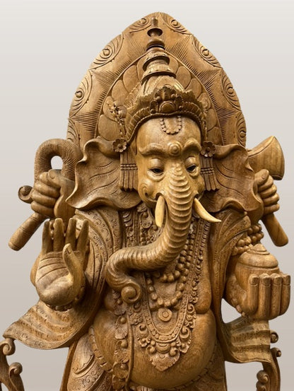 Wood Standing Ganesh Statue 40"