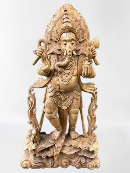 Wood Standing Ganesh Statue 40"