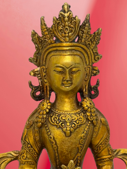 Brass Amitayus Buddha Statue 8.5"