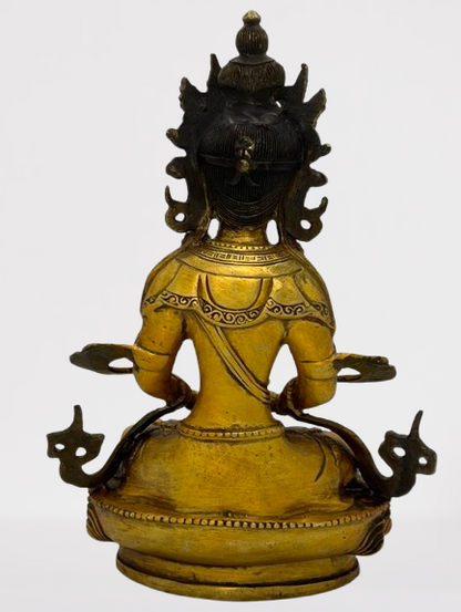 Brass Amitayus Buddha Statue 8.5"