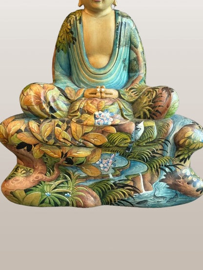 Painted Wood Meditation Buddha Statue 9"