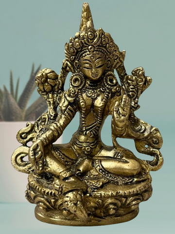 Brass Green Tara Statue 4.5"