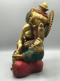 Brass Seated Ganesh with Stonework 12"