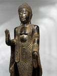 Wood Standing Abhaya Buddha Sculpture 68"