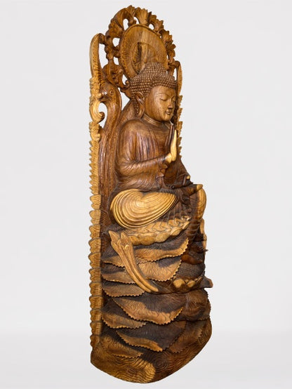 Wood Buddha Sculpture in Vitarka Mudra 45"