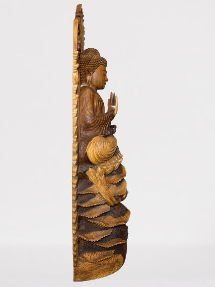 Wood Buddha Sculpture in Vitarka Mudra 45"