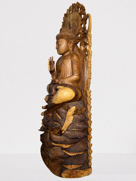 Wood Buddha Sculpture in Vitarka Mudra 45"