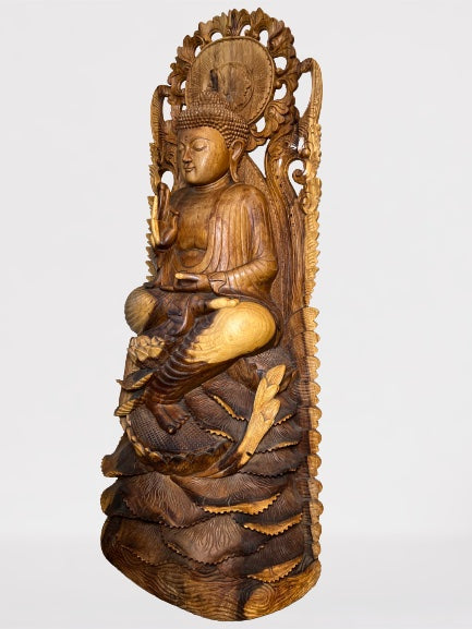 Wood Buddha Sculpture in Vitarka Mudra 45"