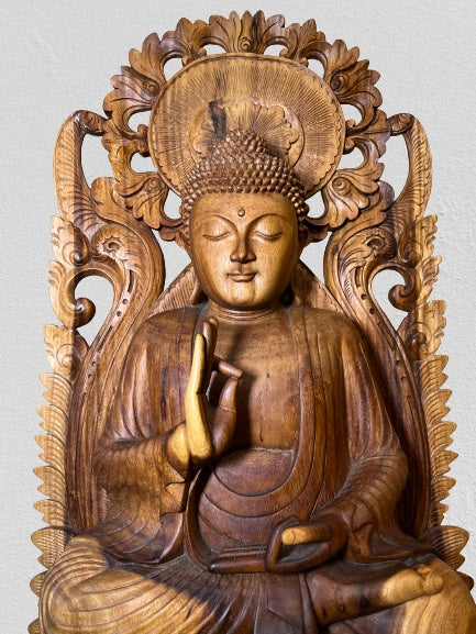 Wood Buddha Sculpture in Vitarka Mudra 45"