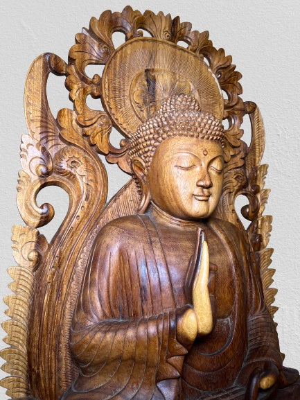 Wood Buddha Sculpture in Vitarka Mudra 45"