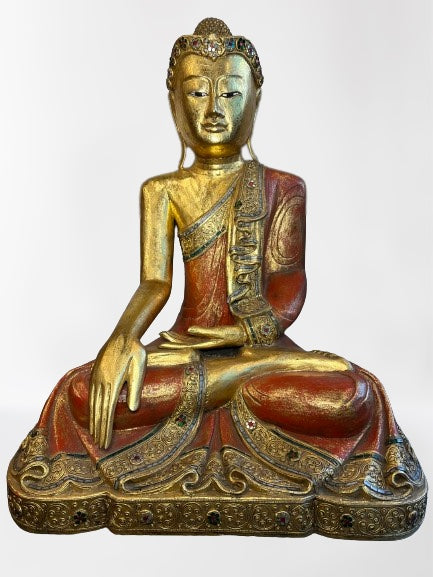 Wood Mandalay Earth Witness Buddha Statue 29"