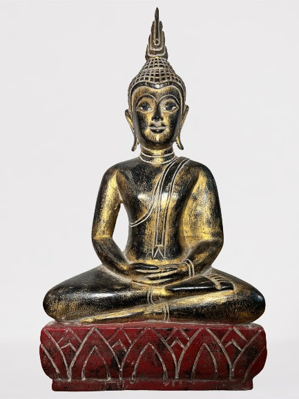 Wood Meditating Lanna Thai Buddha Statue 22"