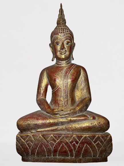 Wood Meditating Lanna Thai Buddha Statue 22"