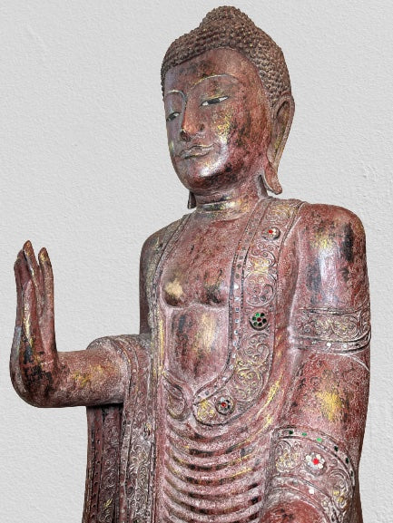 Grande Buddha seduto Abhayamudra grigio scuro 75 cm