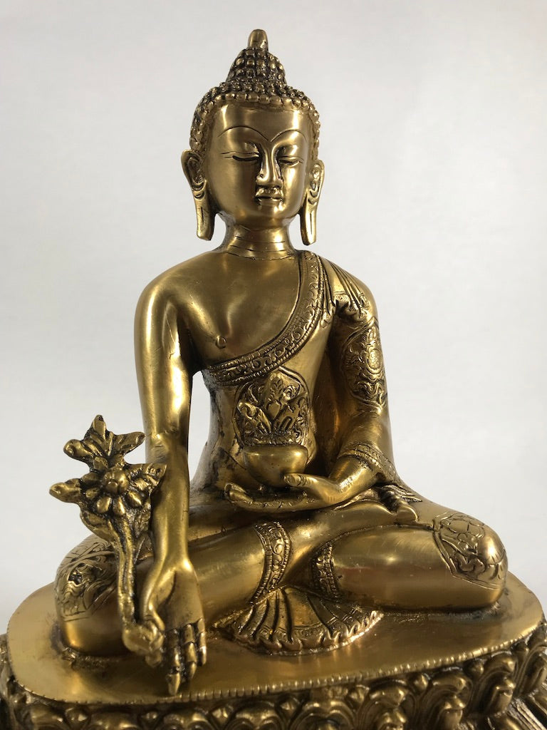 Brass Medicine Buddha Statue 10.5" - Routes Gallery