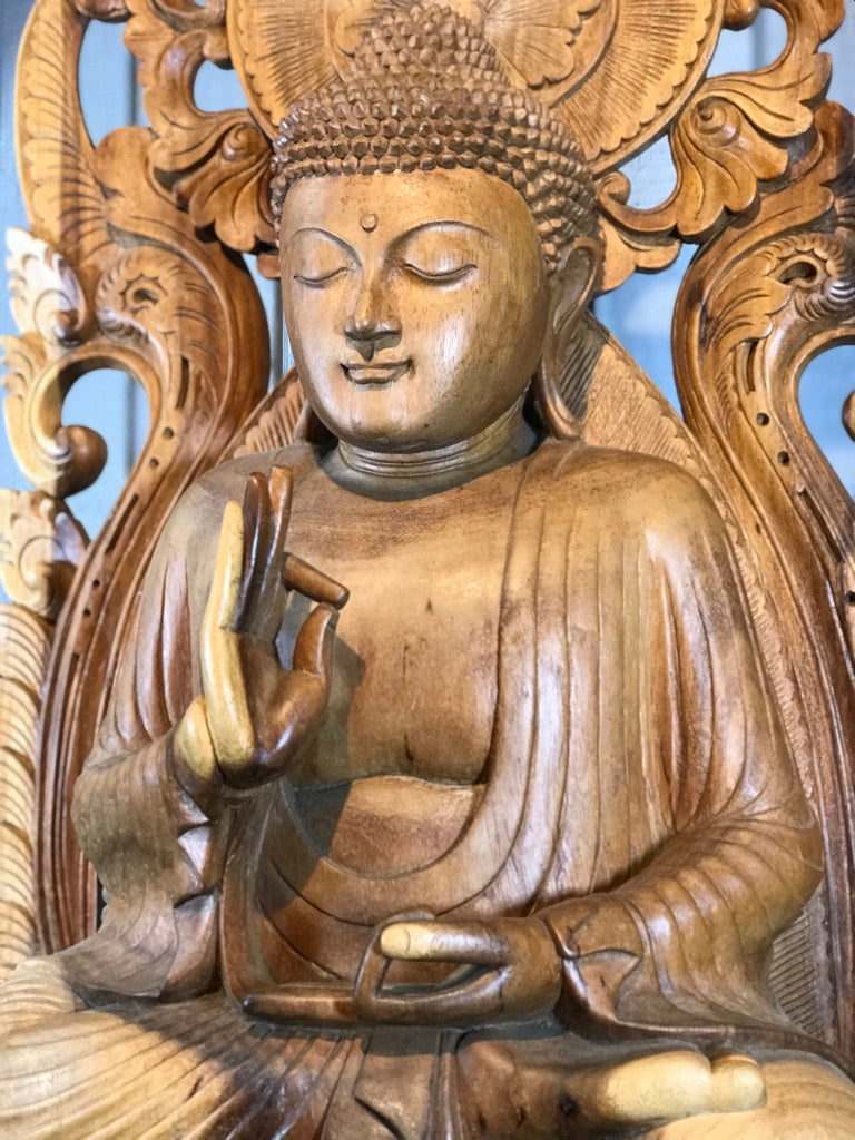 Wood Buddha Sculpture in Vitarka Mudra 45" - Routes Gallery